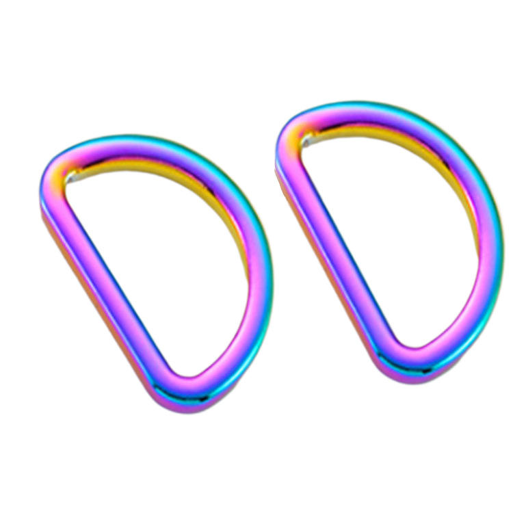 Плоское металлическое D-кольцо цвета радуги для багажа