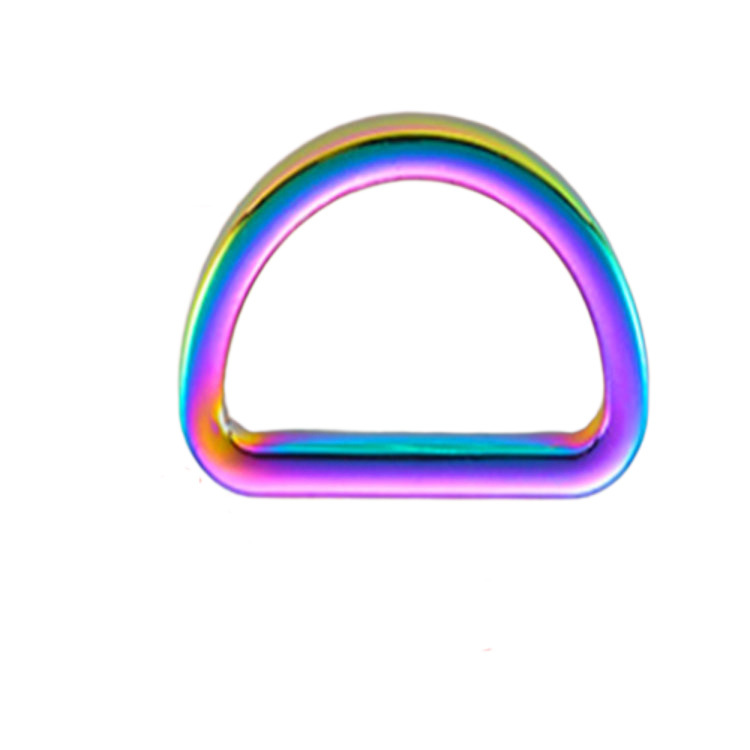 Плоское металлическое D-кольцо цвета радуги для багажа